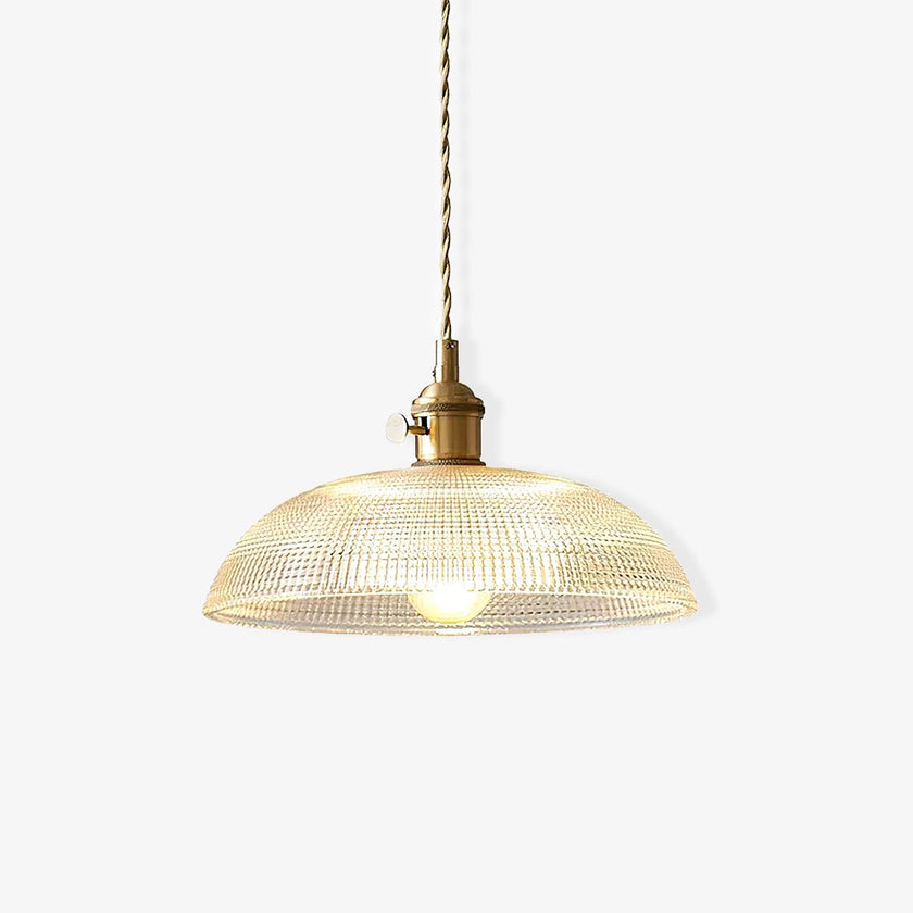 Ribbed Glass Dome Brass Pendant Light