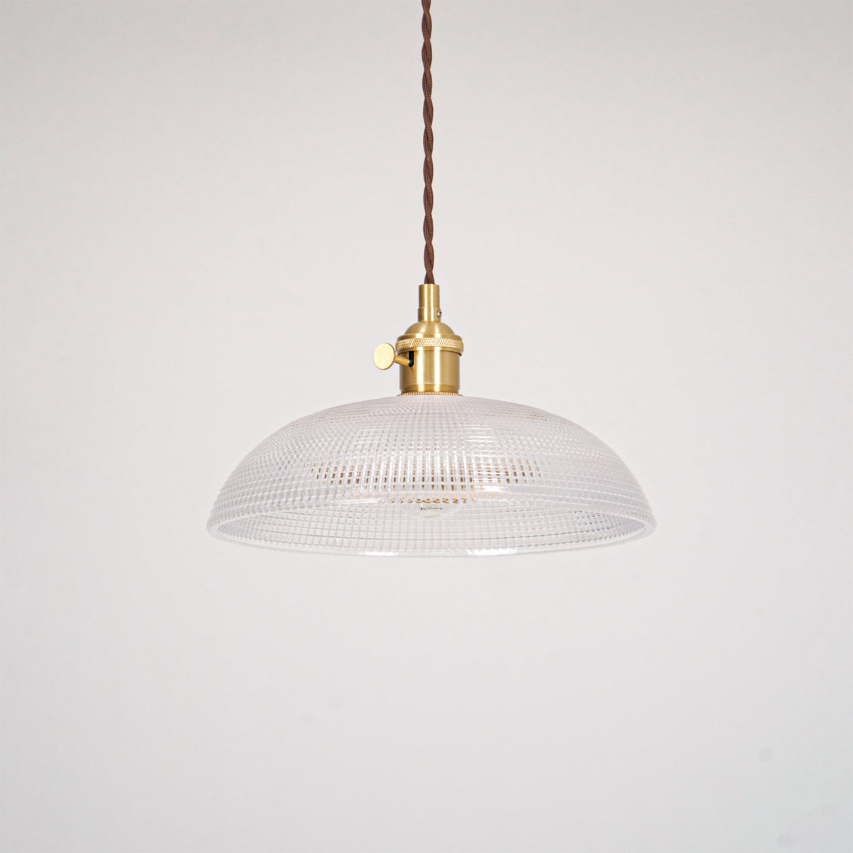 Ribbed Glass Dome Brass Pendant Light