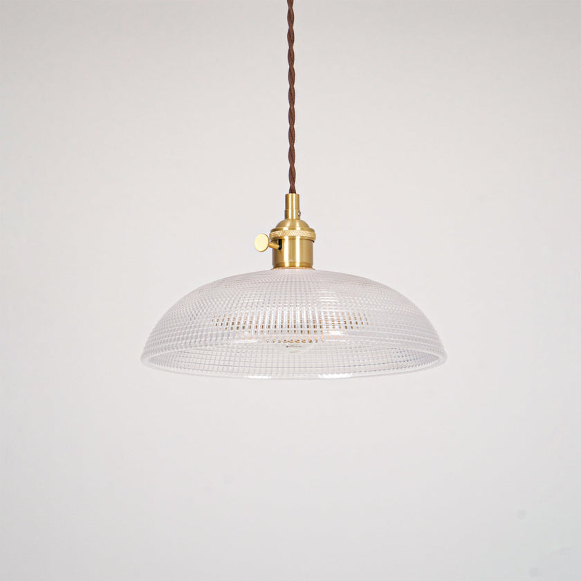 Ribbed Glass Dome Brass Pendant Light
