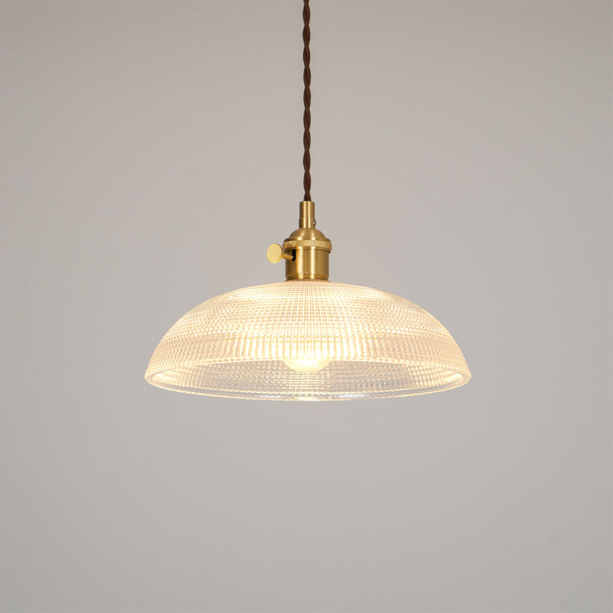Ribbed Glass Dome Brass Pendant Light