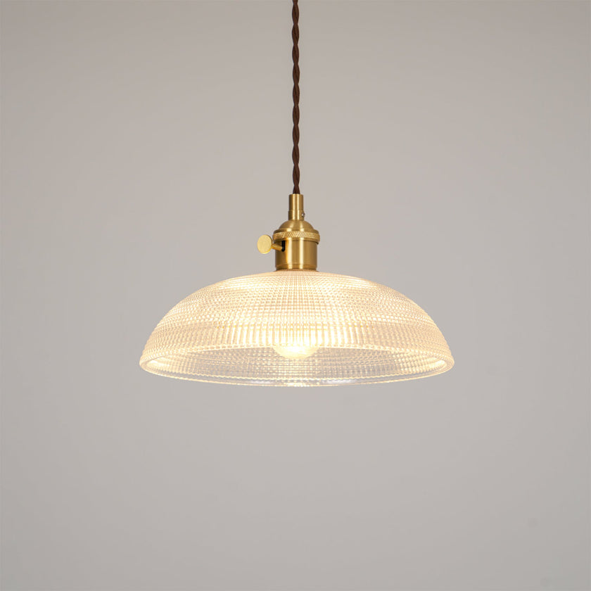Ribbed Glass Dome Brass Pendant Light