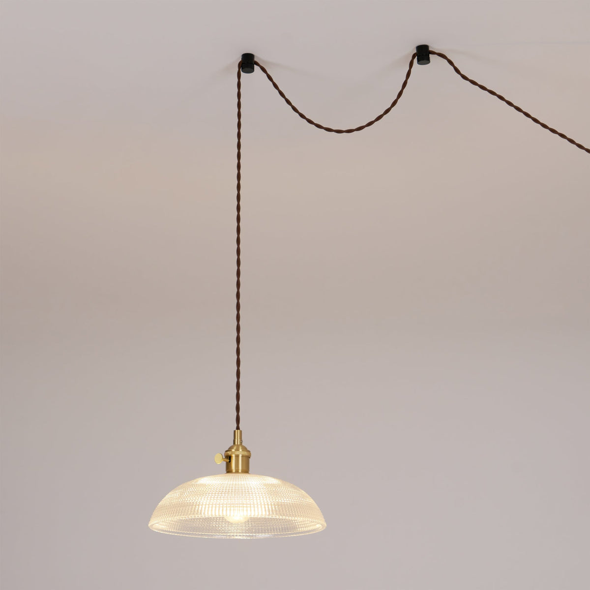 Ribbed Glass Dome Brass Pendant Light