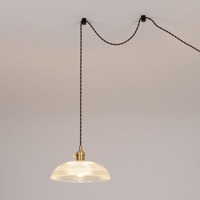 Ribbed Glass Dome Brass Pendant Light