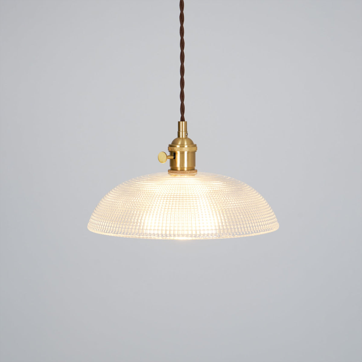 Ribbed Glass Dome Brass Pendant Light