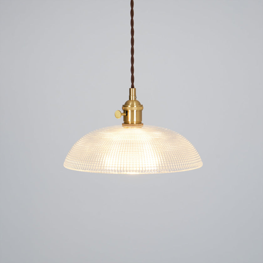 Ribbed Glass Dome Brass Pendant Light