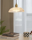 Ribbed Glass Dome Brass Pendant Light
