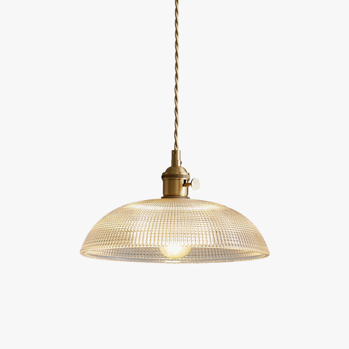 Ribbed Glass Dome Brass Pendant Light