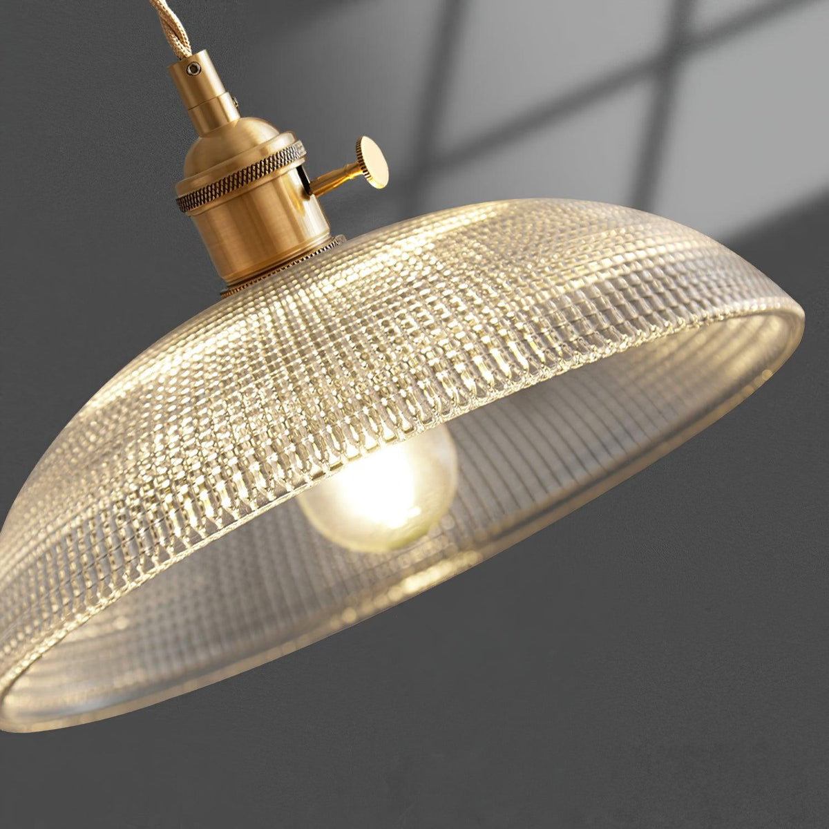 Ribbed Glass Dome Brass Pendant Light