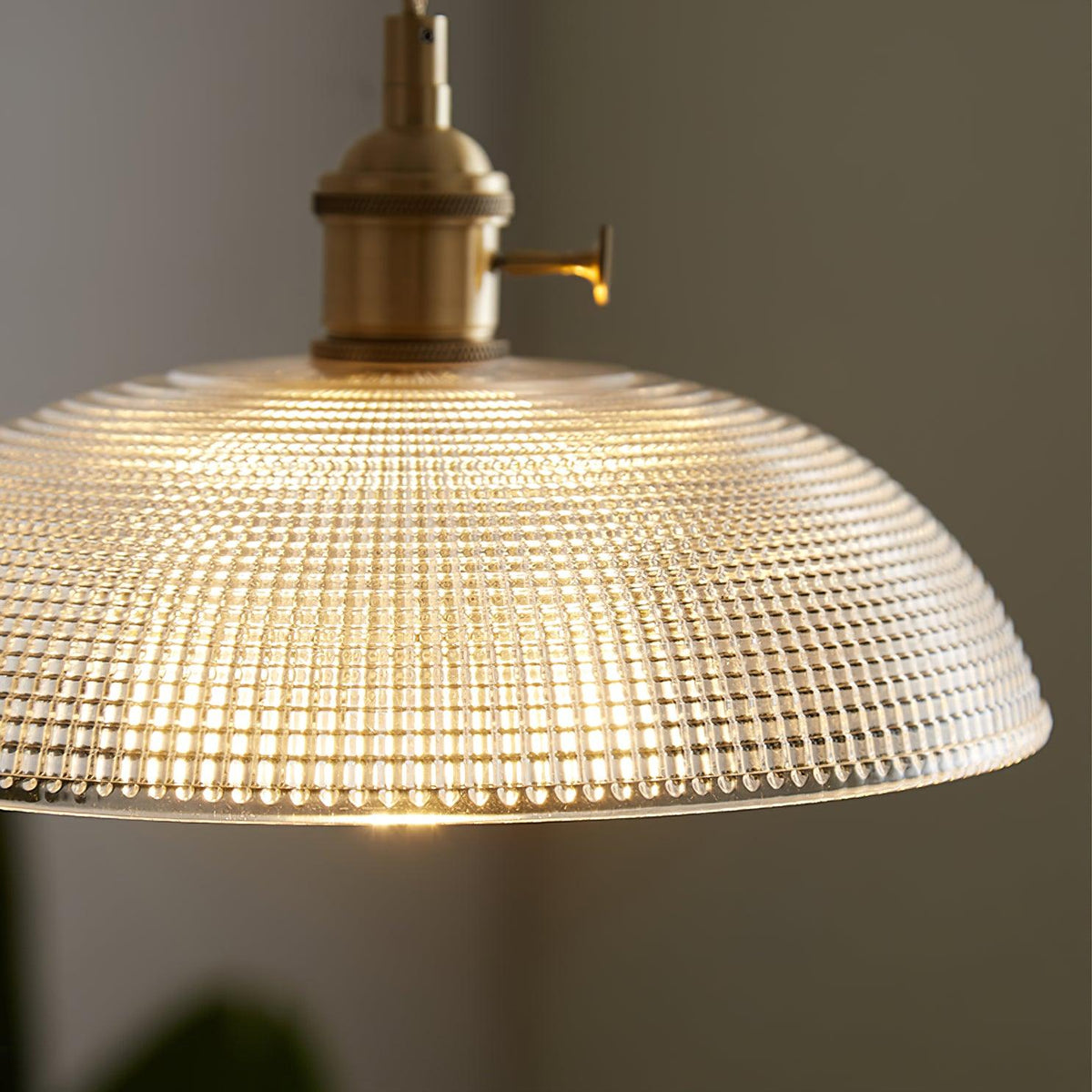 Ribbed Glass Dome Brass Pendant Light