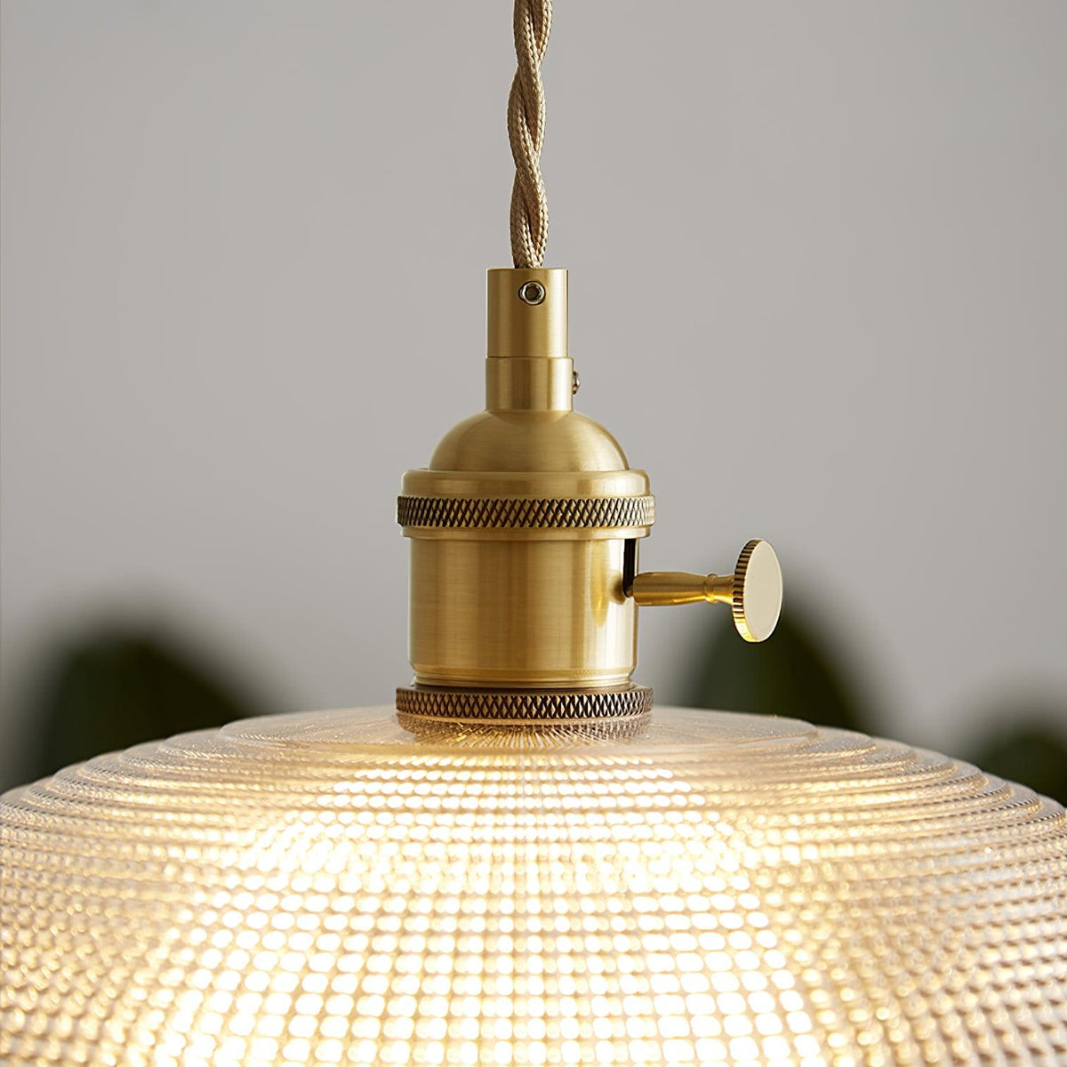 Ribbed Glass Dome Brass Pendant Light