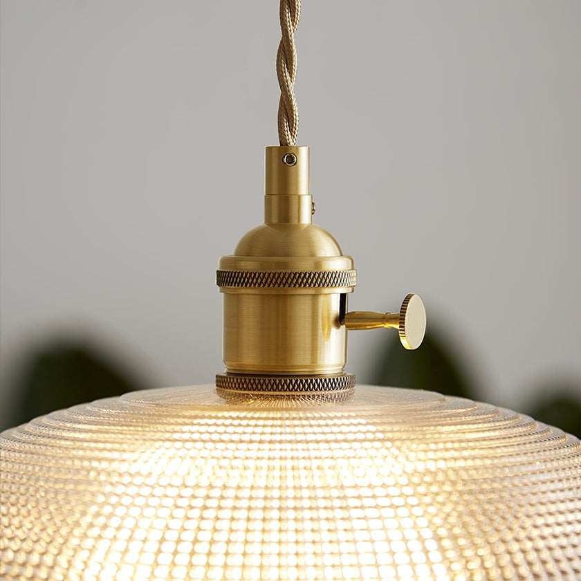 Ribbed Glass Dome Brass Pendant Light