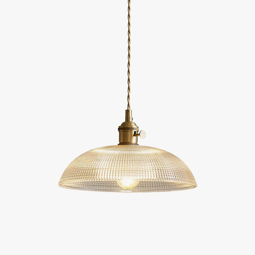 Ribbed Glass Dome Brass Pendant Light