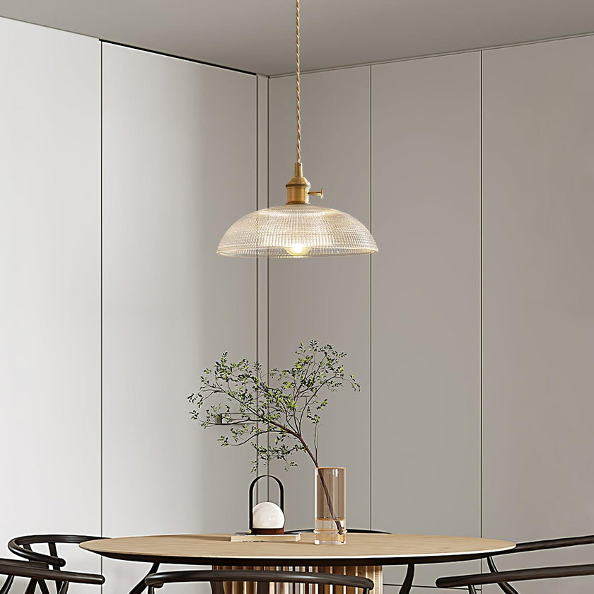 Ribbed Glass Dome Brass Pendant Light