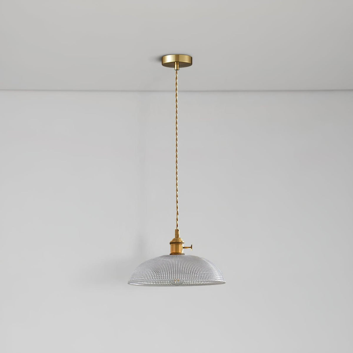 Ribbed Glass Dome Brass Pendant Light