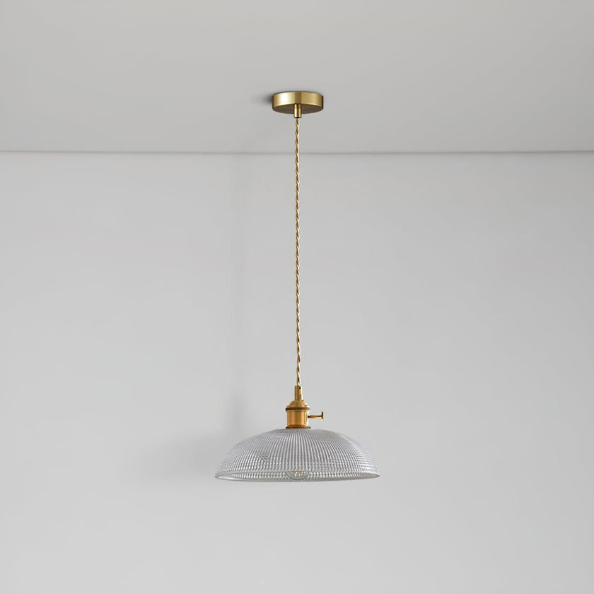 Ribbed Glass Dome Brass Pendant Light