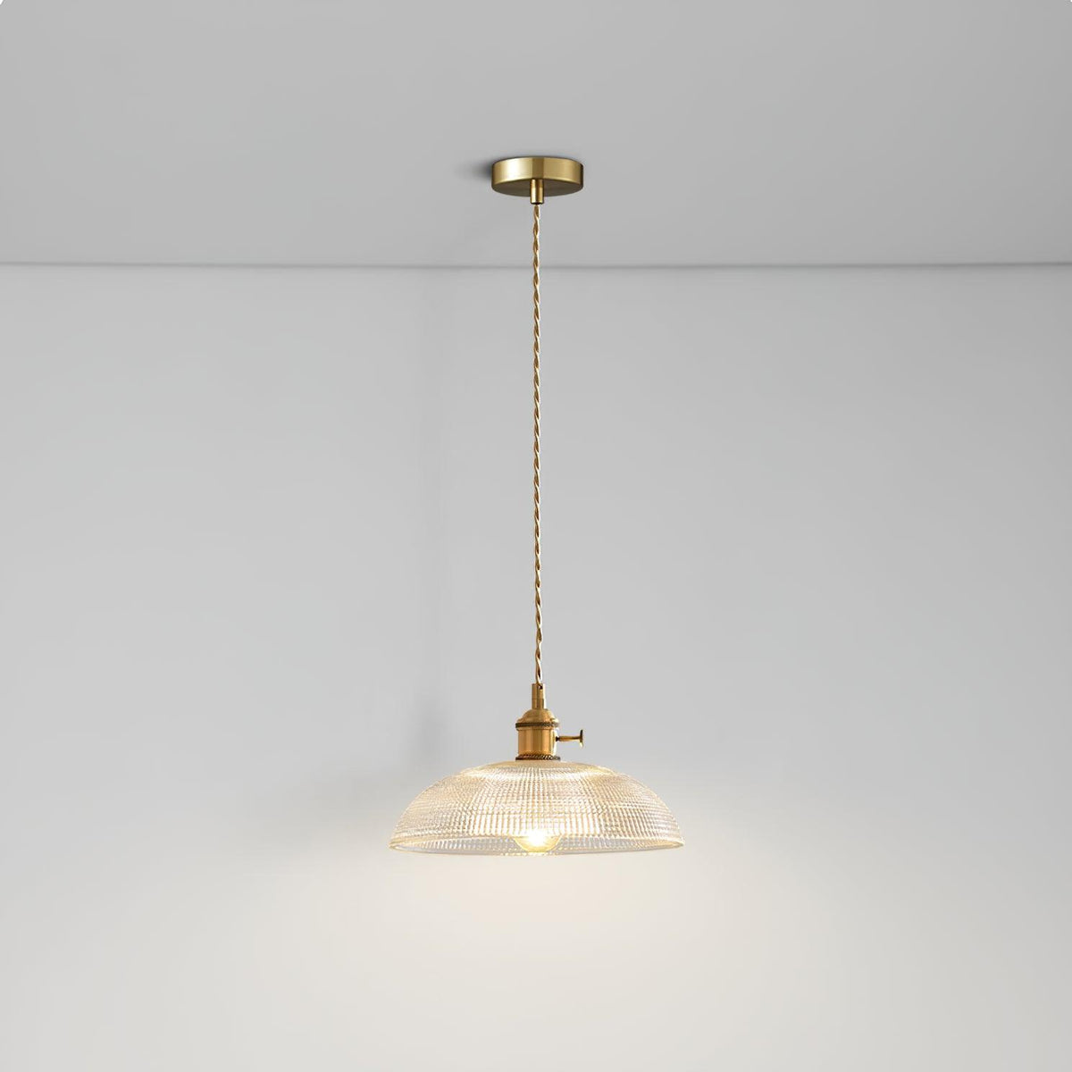 Ribbed Glass Dome Brass Pendant Light