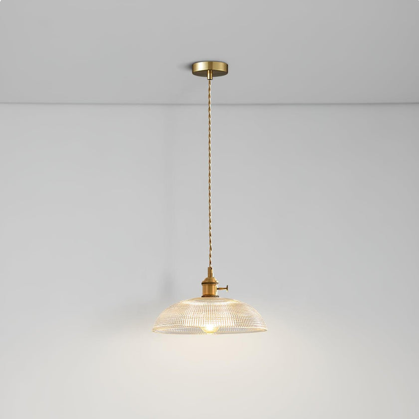 Ribbed Glass Dome Brass Pendant Light