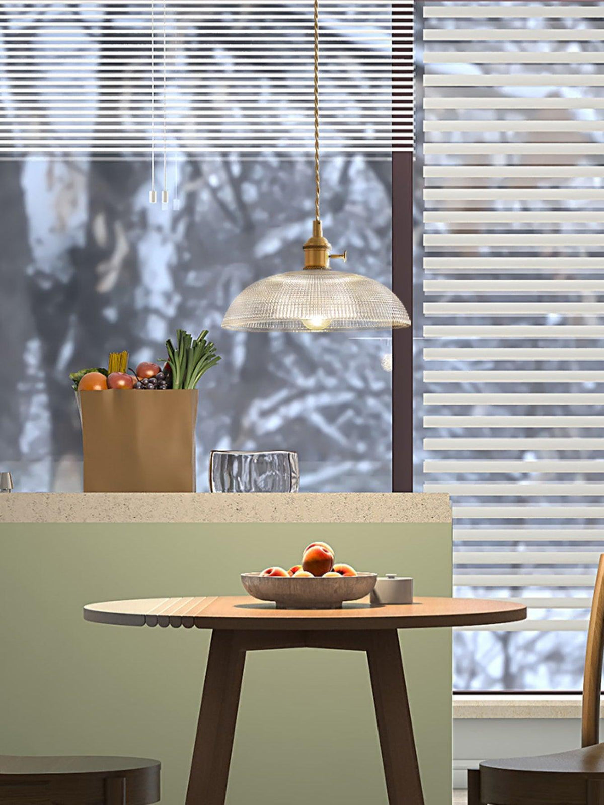 Ribbed Glass Dome Brass Pendant Light