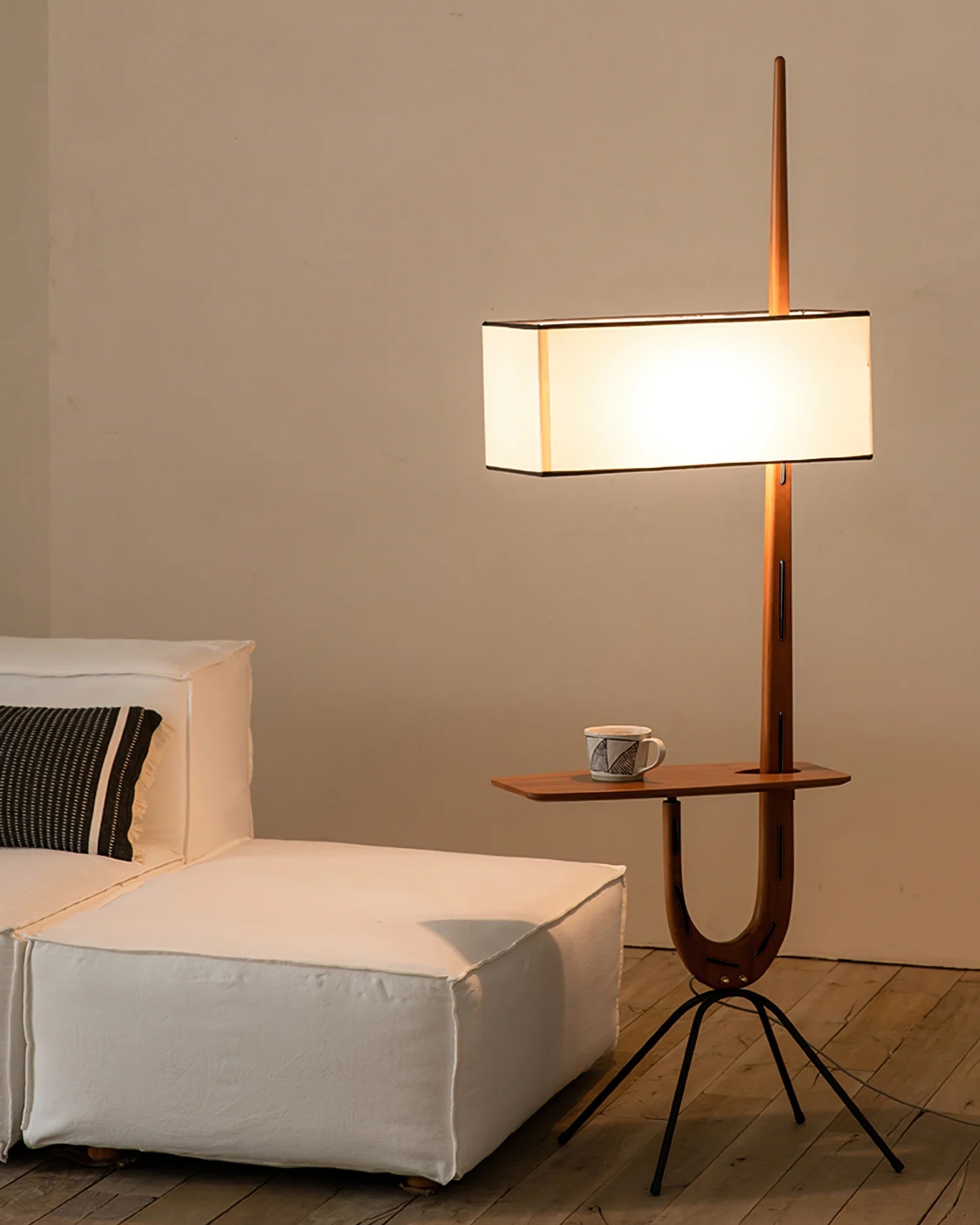 Adjustable Mid-century Giraffe-Style Walnut Floor Lamp
