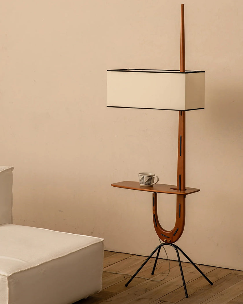 Adjustable Mid-century Giraffe-Style Walnut Floor Lamp