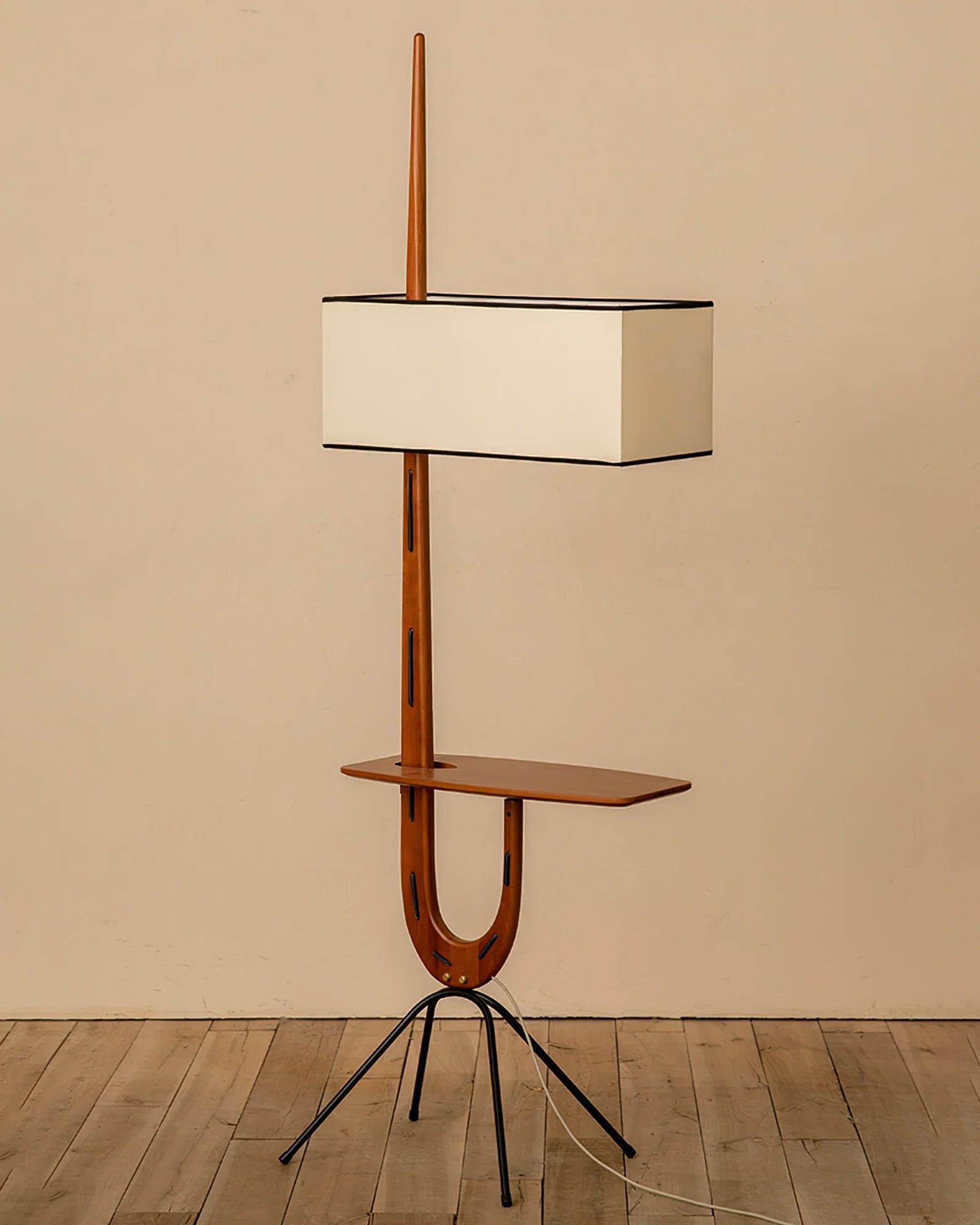 Adjustable Mid-century Giraffe-Style Walnut Floor Lamp