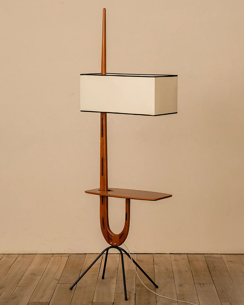 Adjustable Mid-century Giraffe-Style Walnut Floor Lamp