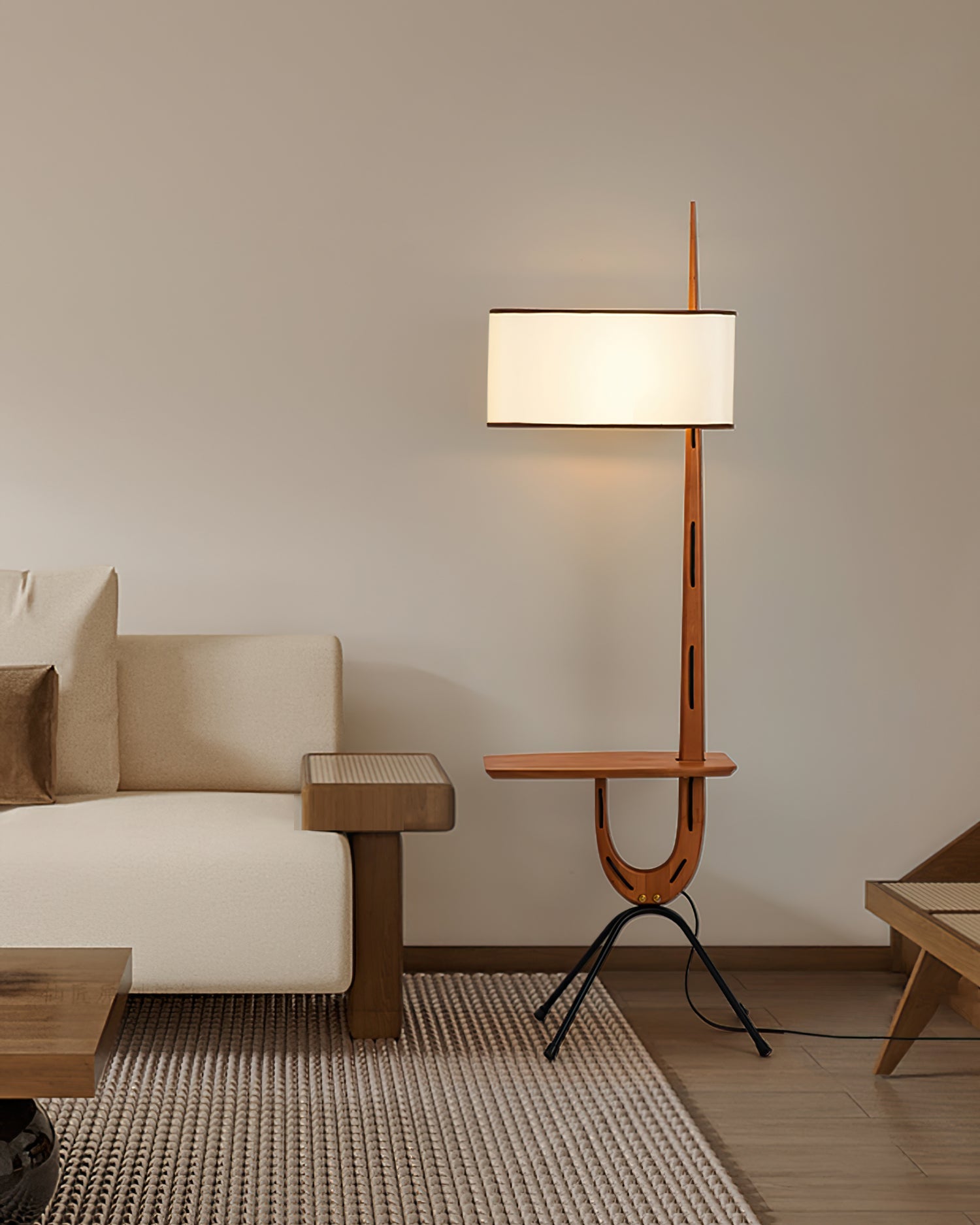 Adjustable Mid-century Giraffe-Style Walnut Floor Lamp