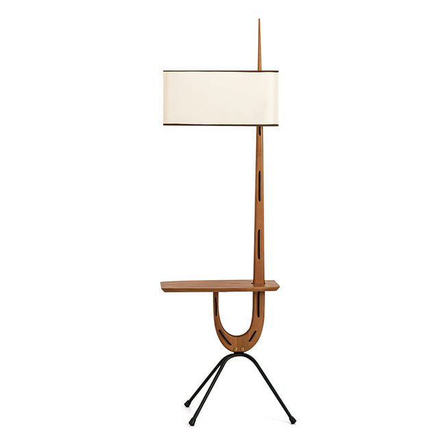 Adjustable Mid-century Giraffe-Style Walnut Floor Lamp