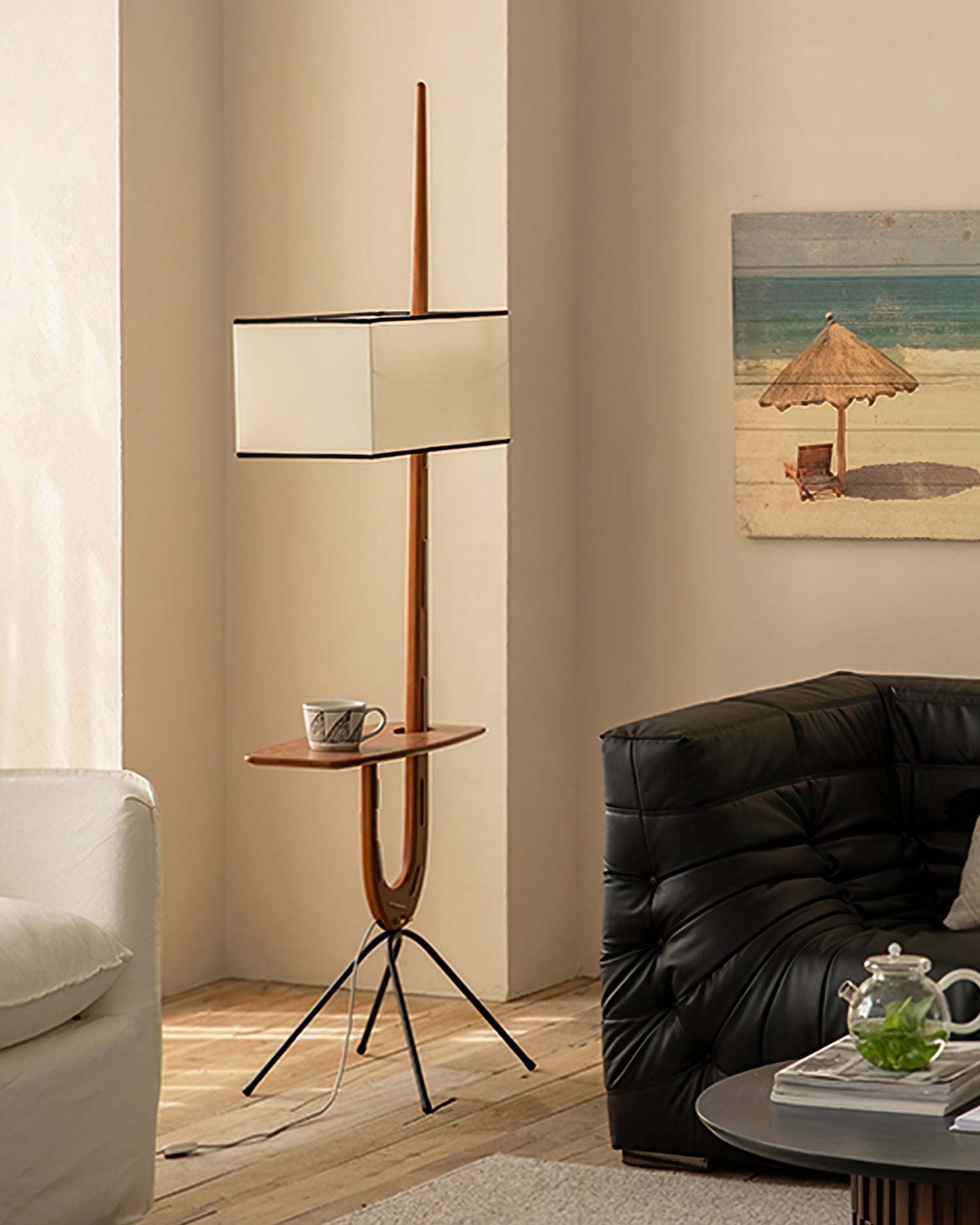 Adjustable Mid-century Giraffe-Style Walnut Floor Lamp
