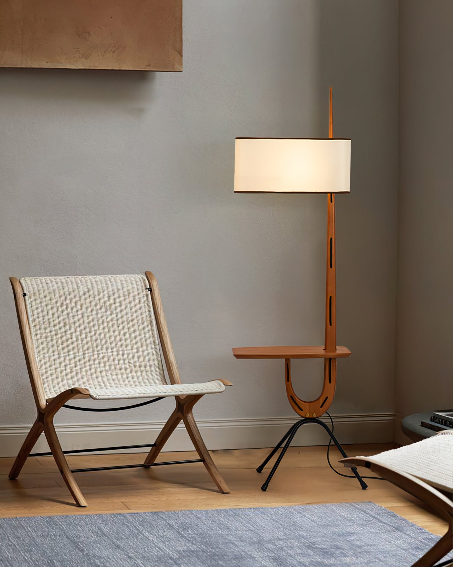 Adjustable Mid-century Giraffe-Style Walnut Floor Lamp