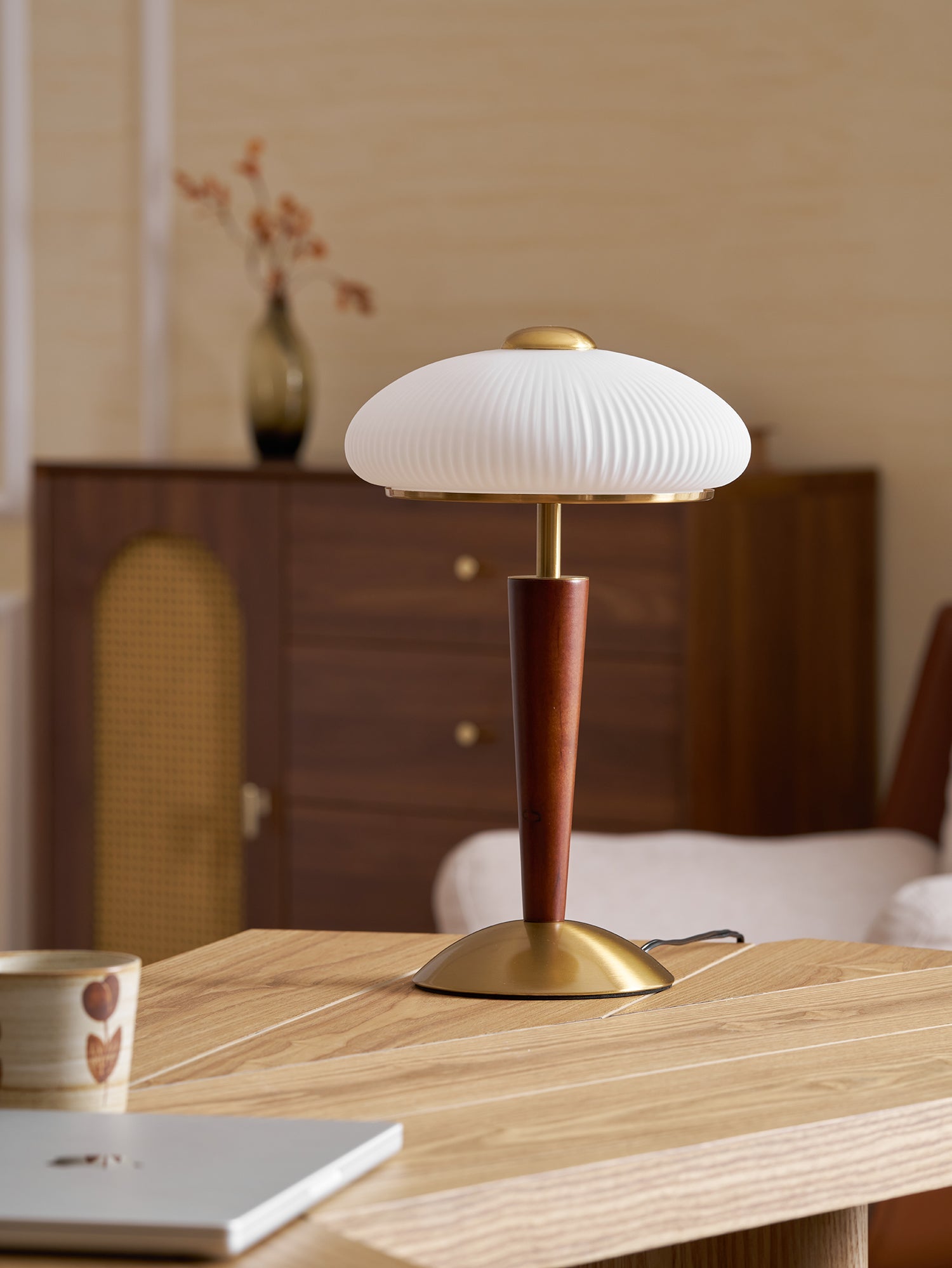Calvrane Walnut Wood and Glass Table Lamp