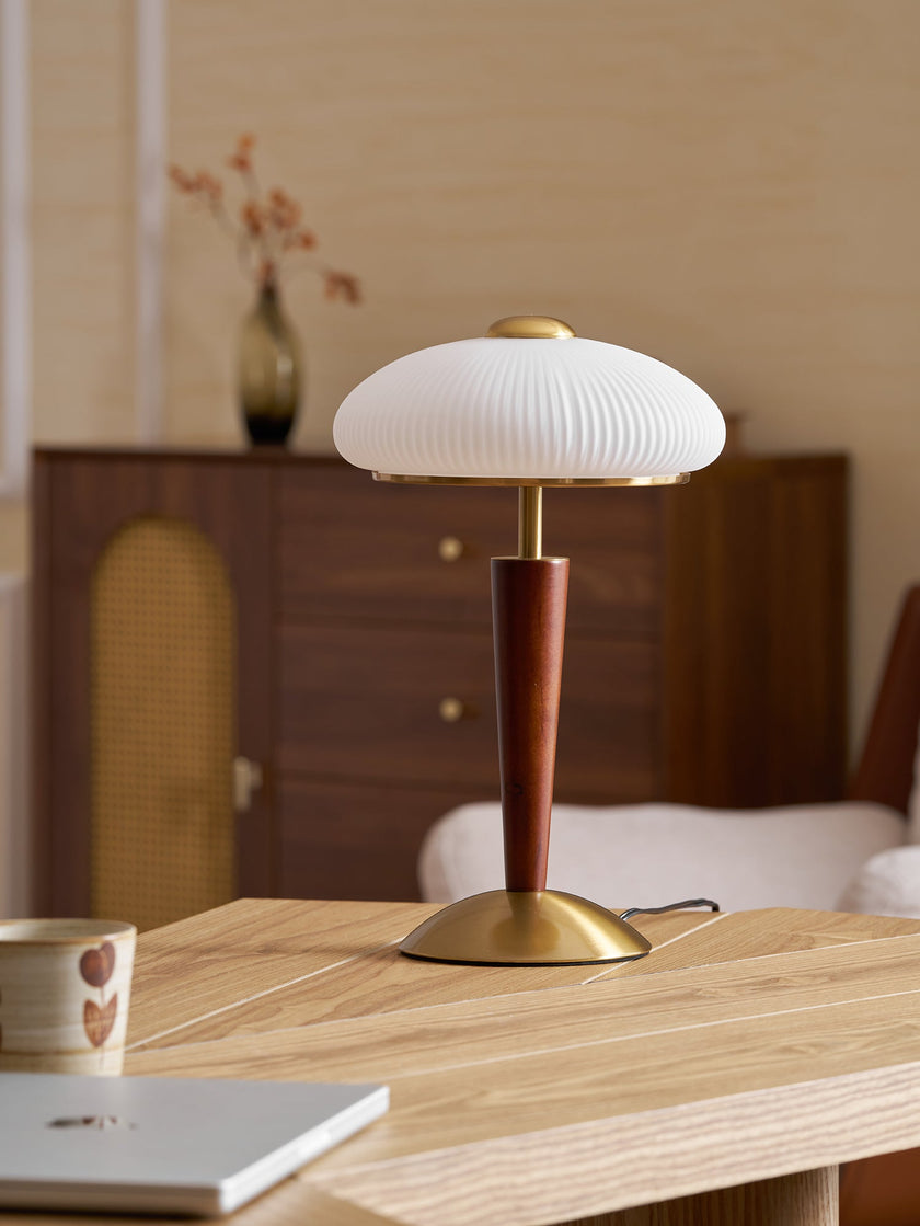 Calvrane Walnut Wood and Glass Table Lamp