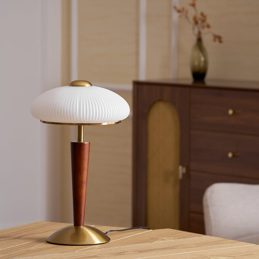 Calvrane Walnut Wood and Glass Table Lamp