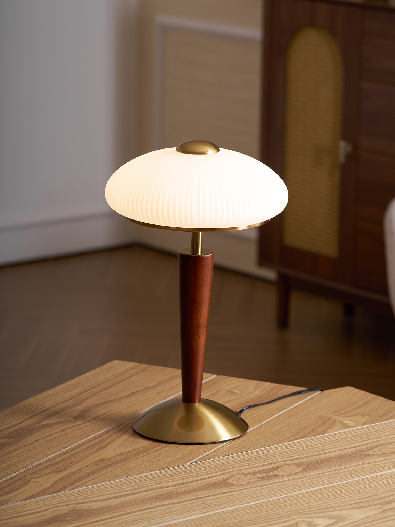 Calvrane Walnut Wood and Glass Table Lamp