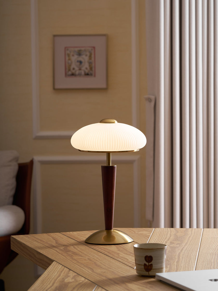 Calvrane Walnut Wood and Glass Table Lamp