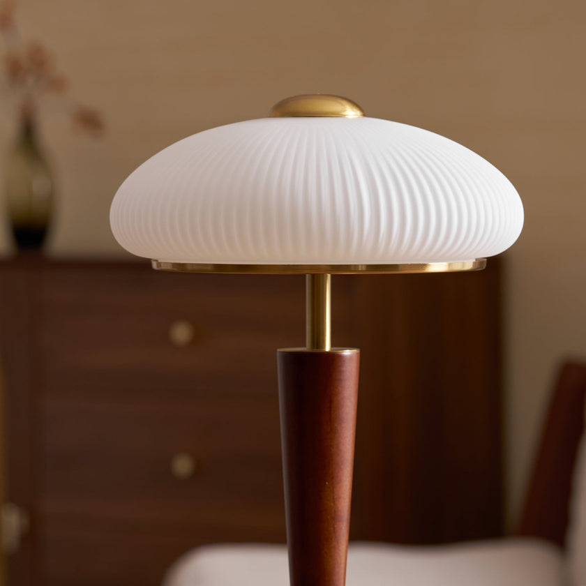 Calvrane Walnut Wood and Glass Table Lamp