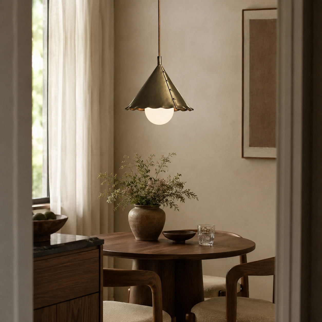 Calvrane Brass Scalloped Cone Pendant Light
