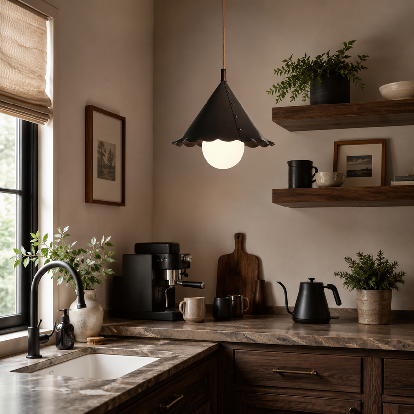 Calvrane Brass Scalloped Cone Pendant Light