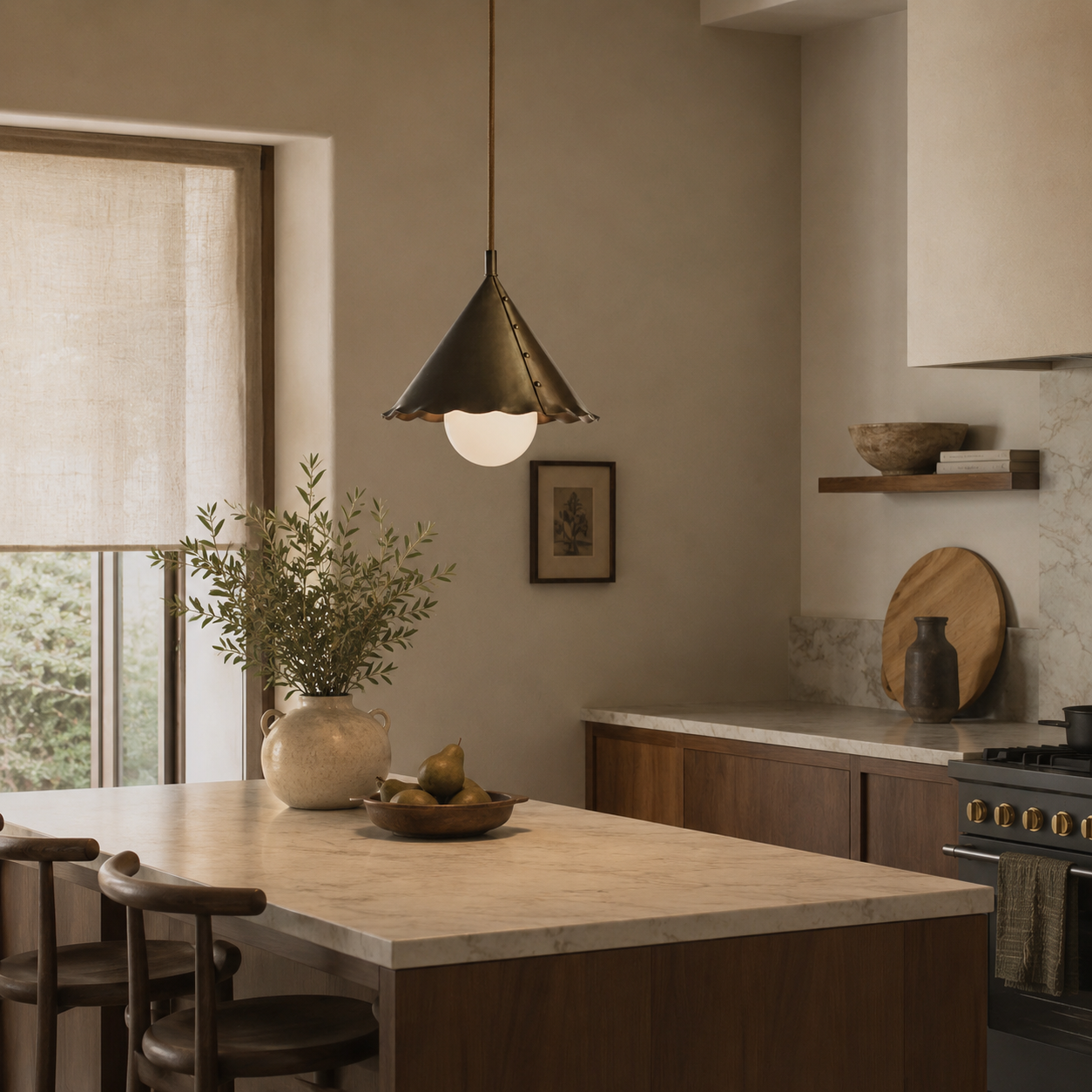 Calvrane Brass Scalloped Cone Pendant Light