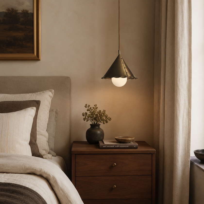Calvrane Brass Scalloped Cone Pendant Light
