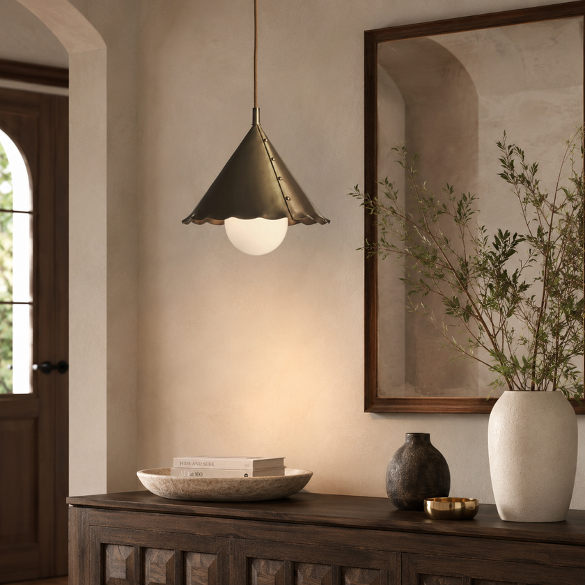 Calvrane Brass Scalloped Cone Pendant Light