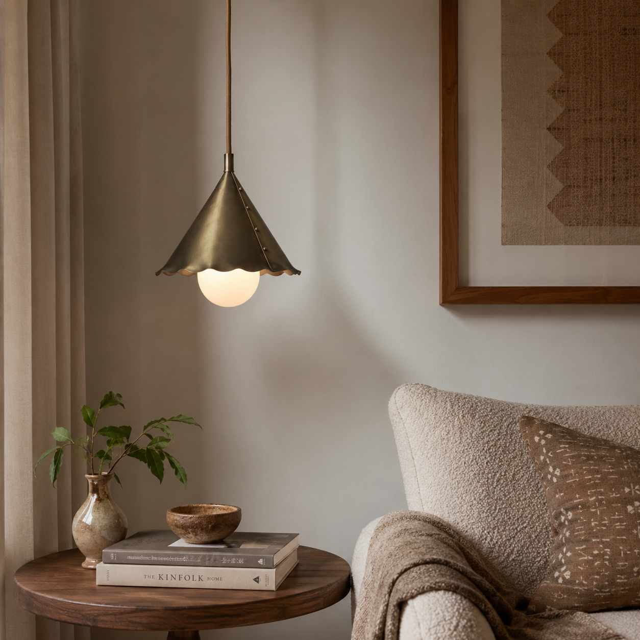 Calvrane Brass Scalloped Cone Pendant Light