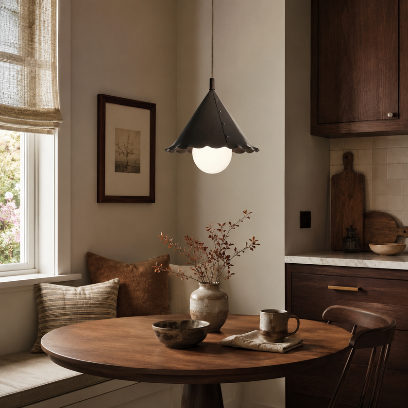 Calvrane Brass Scalloped Cone Pendant Light