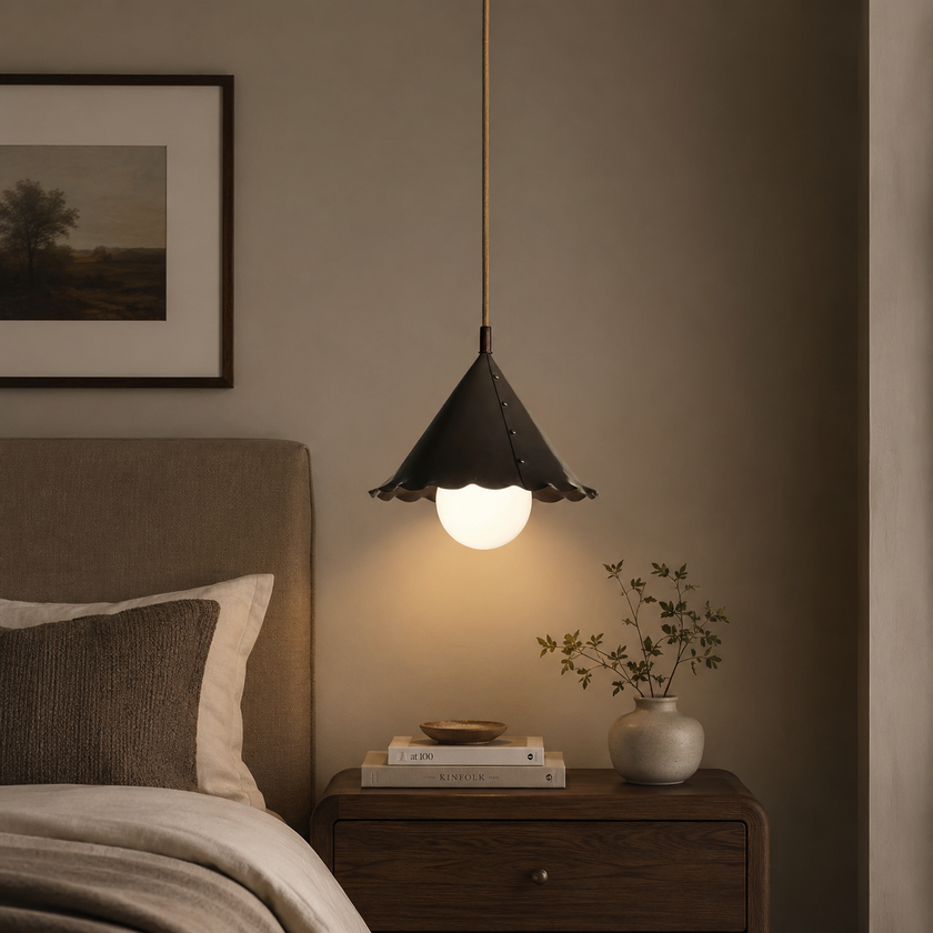Calvrane Brass Scalloped Cone Pendant Light