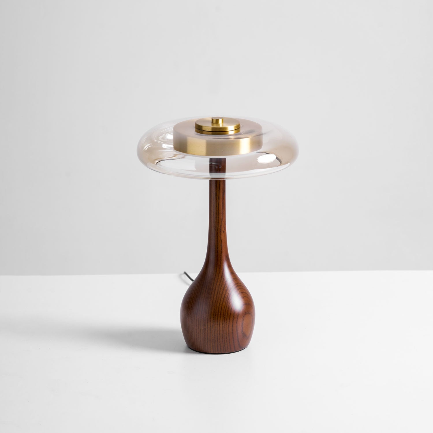 Mid-century Brass Glass Wood Table Lamp