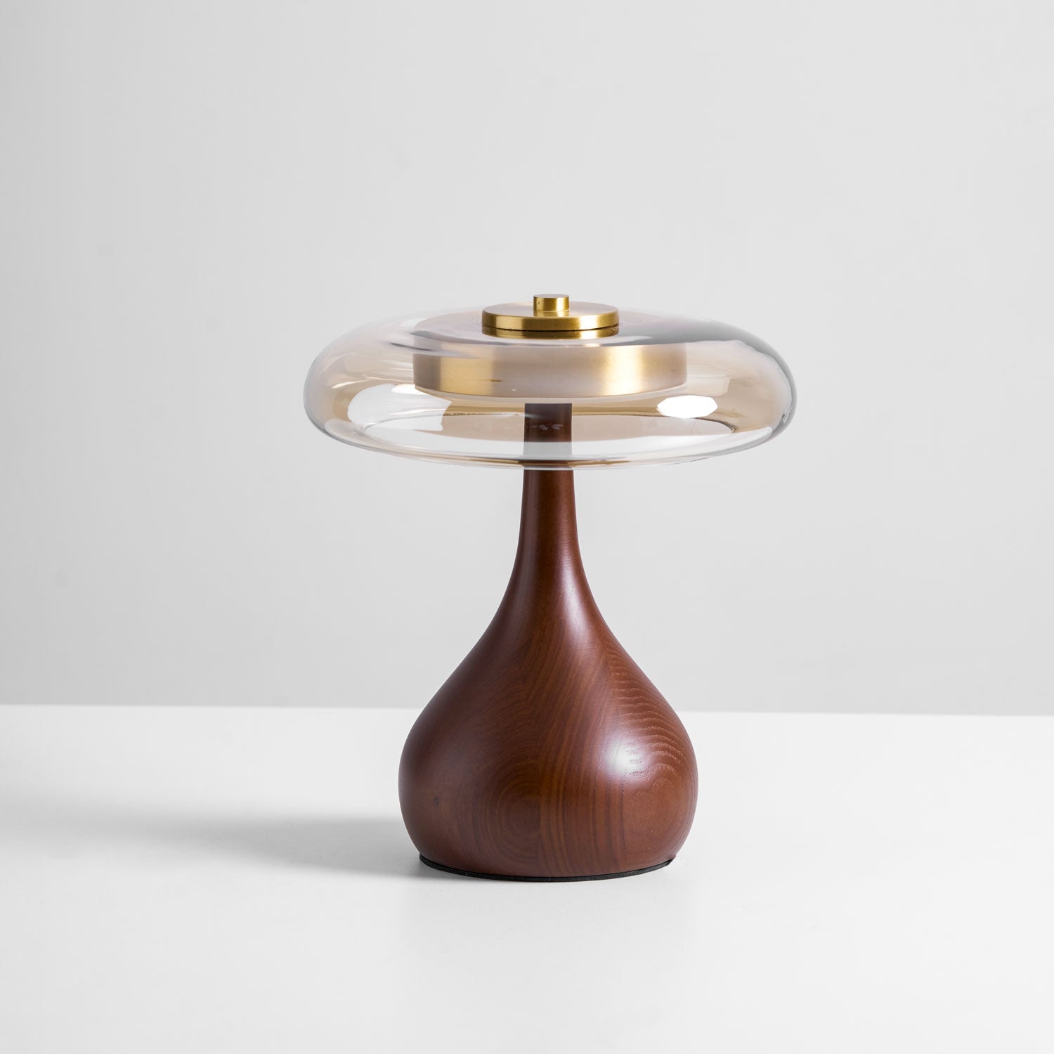 Mid-century Brass Glass Wood Table Lamp