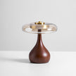 Mid-century Brass Glass Wood Table Lamp