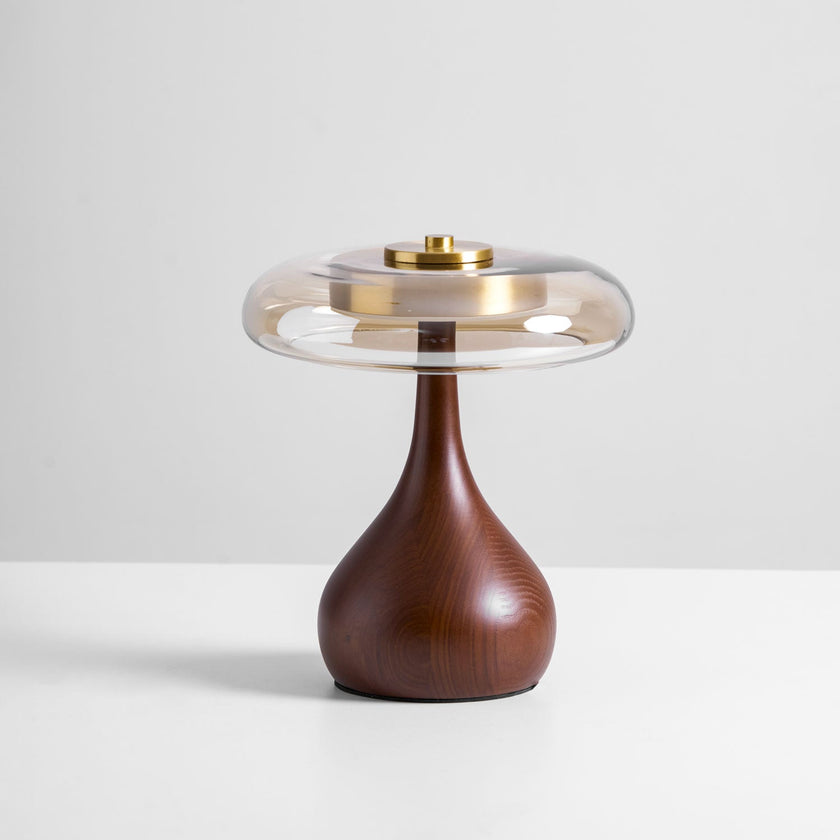 Mid-century Brass Glass Wood Table Lamp