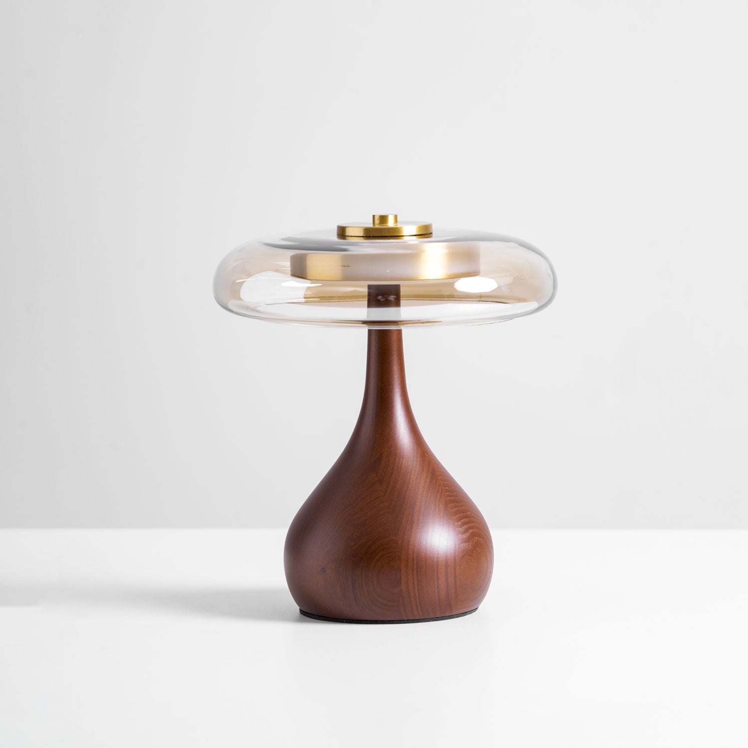 Mid-century Brass Glass Wood Table Lamp