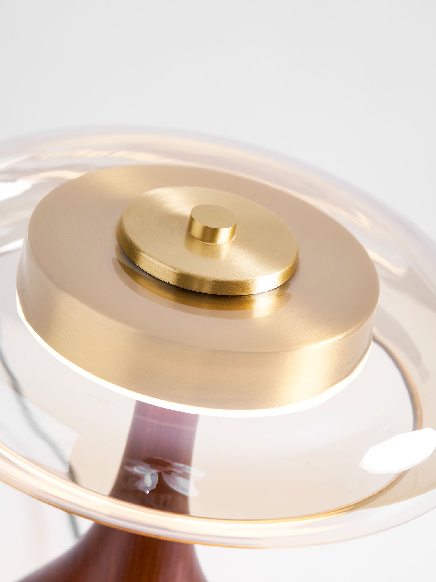 Mid-century Brass Glass Wood Table Lamp